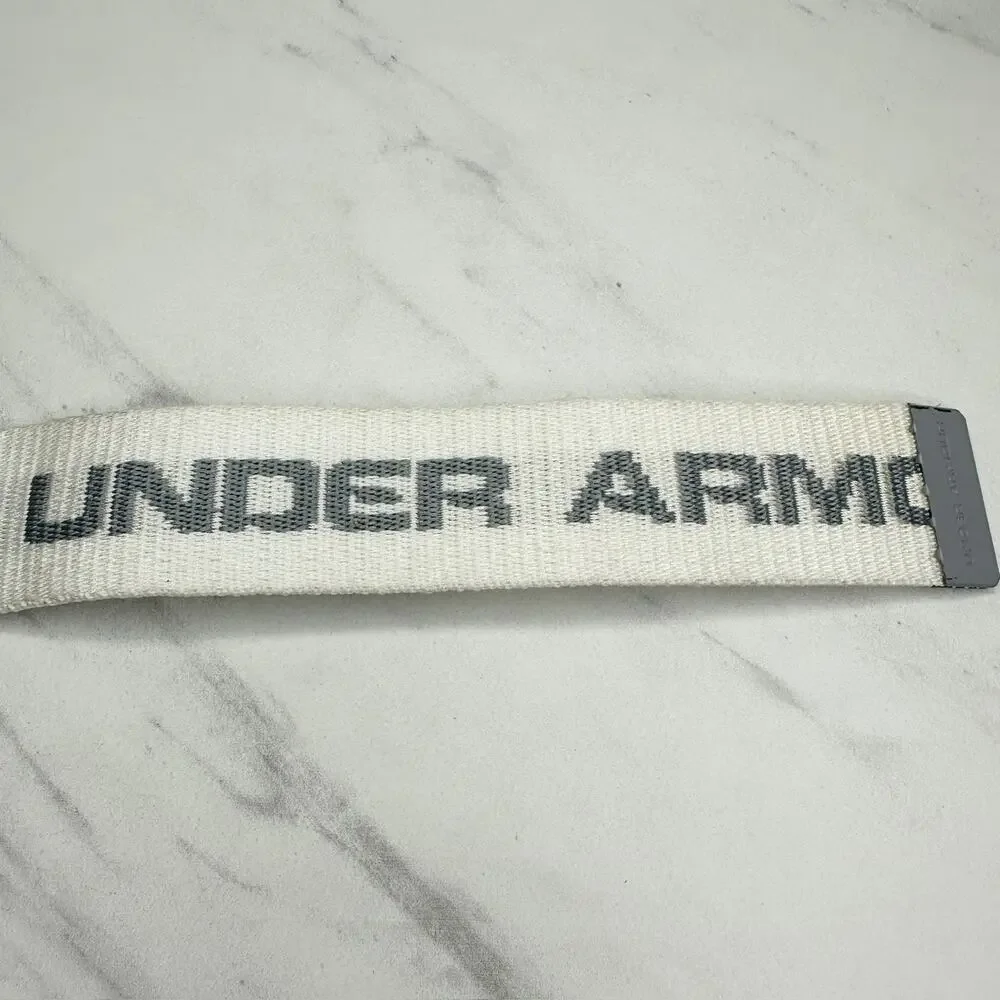 Mens Under Armour White Silver Spell Out Web Belt Small ✨